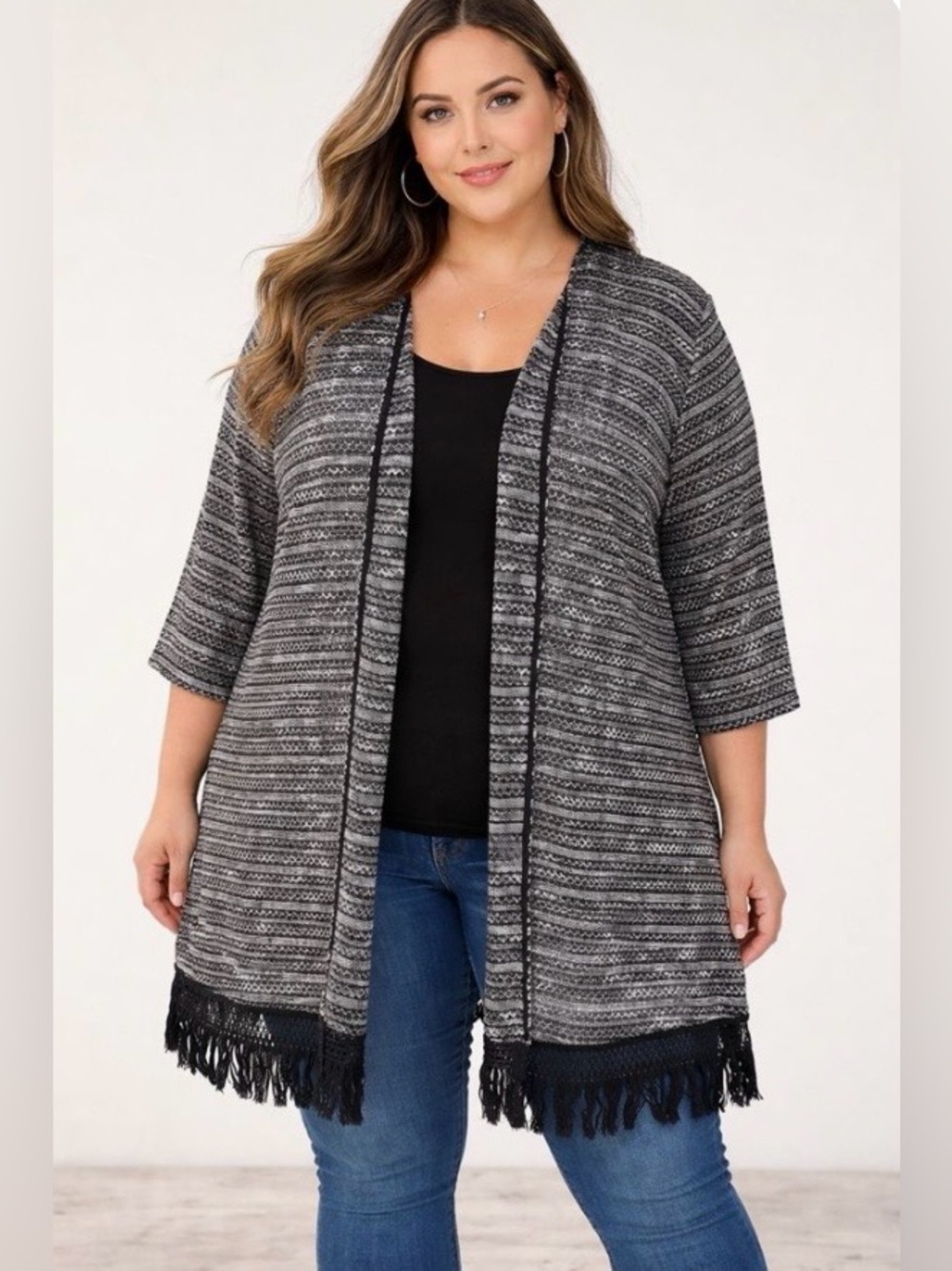 NWT!Avenue Monochrome Fringe Cardigan
Size 30/32 or 4X - Picture 1 of 7